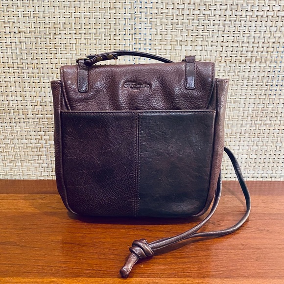 VTG 1990s Fossil Small Brown Pebbled Leather Messenger Bag - Picture 15 of 16